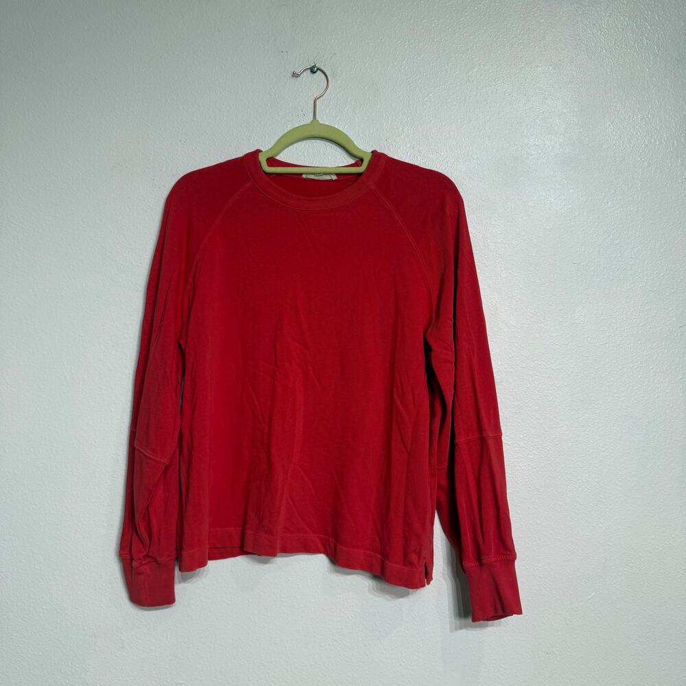 Madewell Coral Red Garment-Dyed Raglan Long Sleeve Sweatshirt Top Sz S - Picture 2 of 9